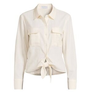 Sofia Jeans Womens Tie Front Top XL Whisper White Linen Blend Chest Pockets